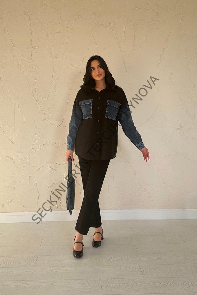 Siyah Kot Garnili Ceket