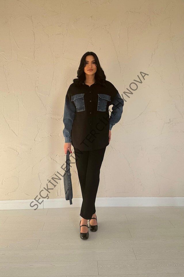 Siyah Kot Garnili Ceket