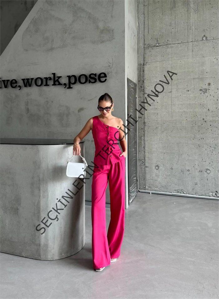 TEK KOL YELEK - PANTOLON TAKIM ATLAS - Fuşya