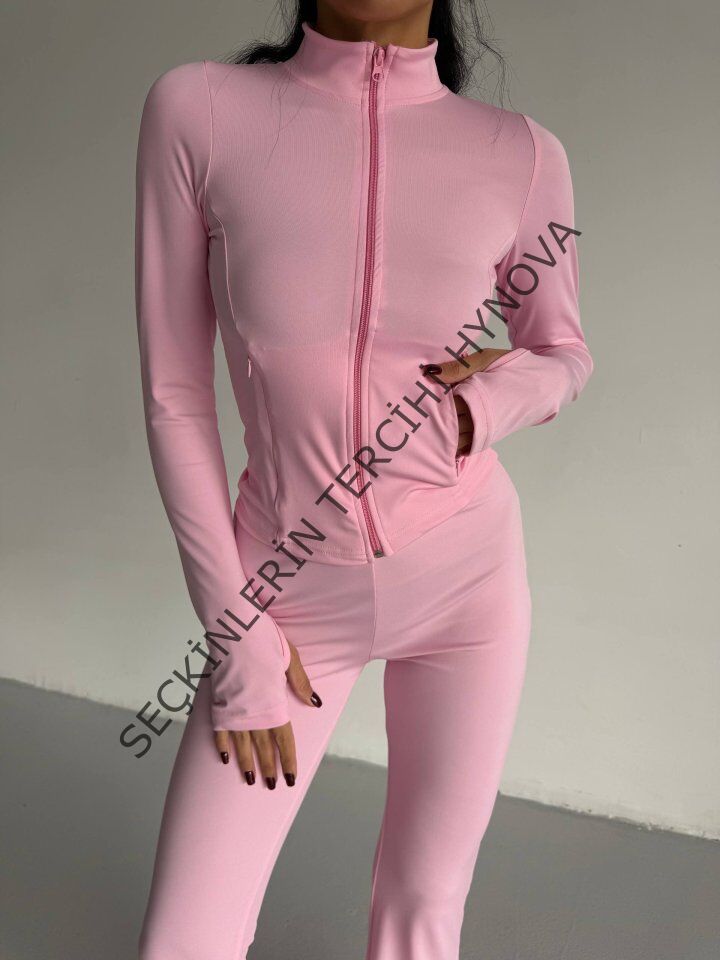 Kadın Balıkçı Yaka Cep Detaylı Ceket Ve Ispanyol Paça Spor Ikili Takım