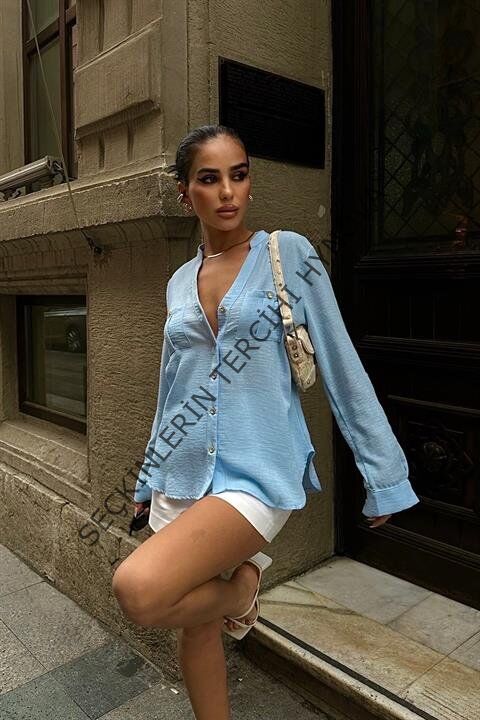 Poulina Flamlı Keten Gömlek 3257-08