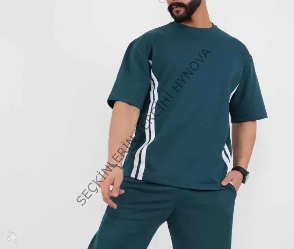 Unisex Oversize Yanları Şeritli T-Shirt - Cam Göbeği