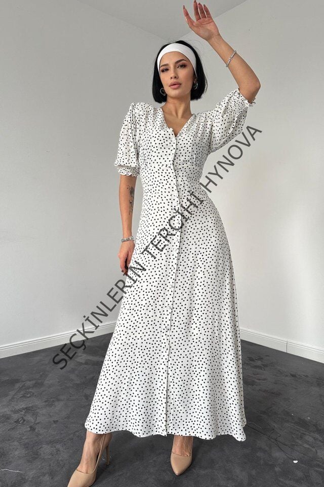 Beyaz Arka Ve Bel Ucu Gipeli Elbise