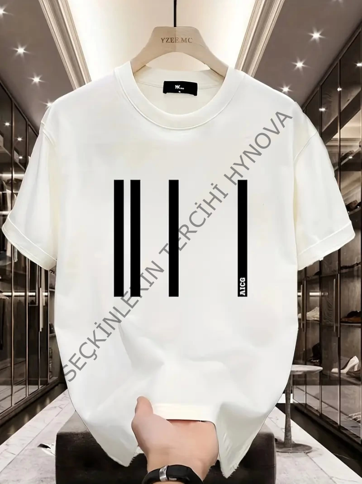 Baskılı Oversize Bisiklet Yaka T-shirt - Beyaz