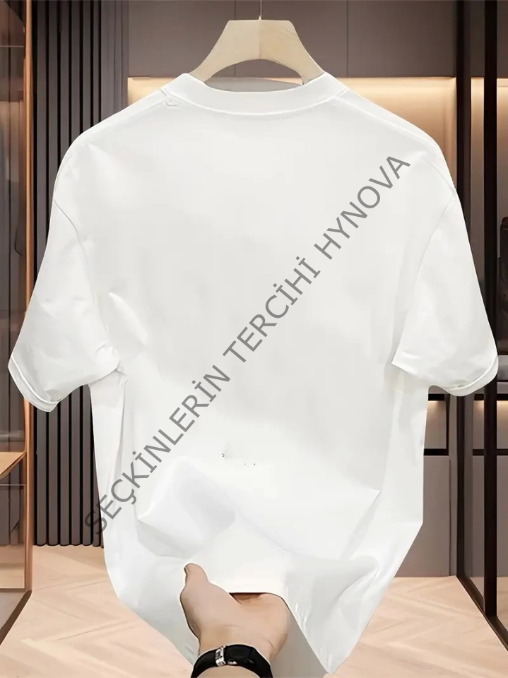 Baskılı Oversize Bisiklet Yaka T-shirt - Beyaz