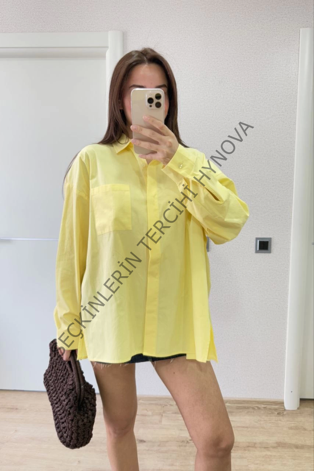 Yakalı Yandan Yırtmaçlı Gömlek - Sarı