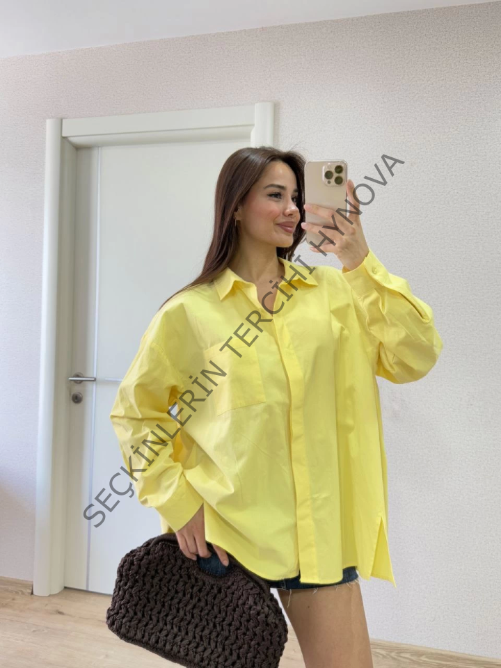 Yakalı Yandan Yırtmaçlı Gömlek - Sarı