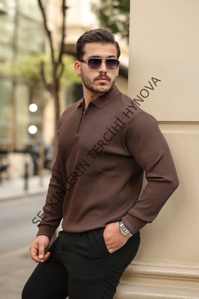 Erkek Selanik örme Yakalı Uzun Kollu Triko