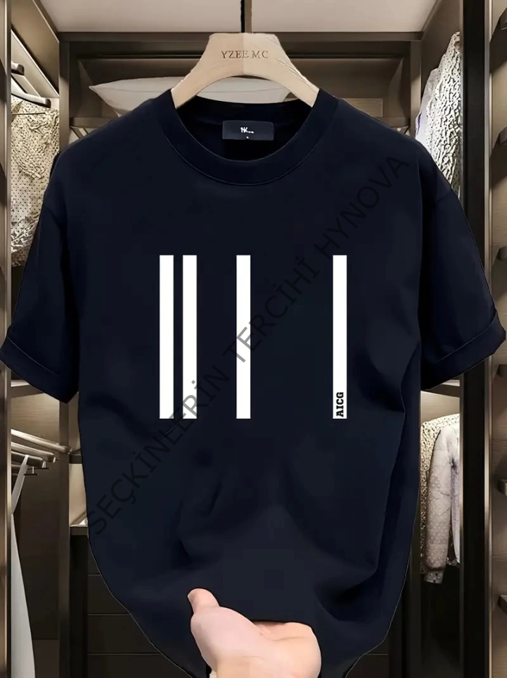 Baskılı Oversize Bisiklet Yaka T-shirt - Siyah