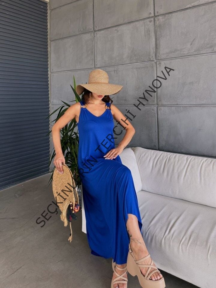 Kadın çan Dokuma Kumaş V Yaka Asimetrik Kesim Elbise