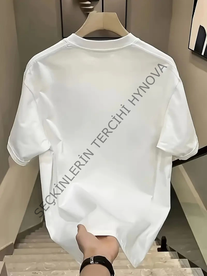 Baskılı Oversize Bisiklet Yaka T-shirt - Beyaz