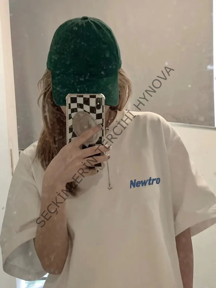 Baskılı Oversize Bisiklet Yaka T-shirt - Beyaz