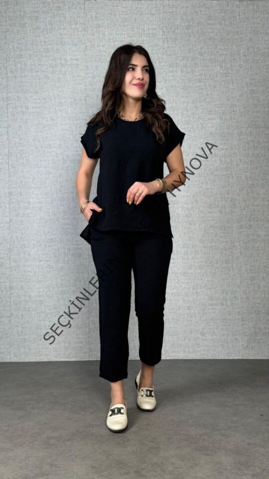 Kadın Kısa Kollu Yuvarlak Yaka Aerobin Bluz Ve Pantolon Ikili Takım