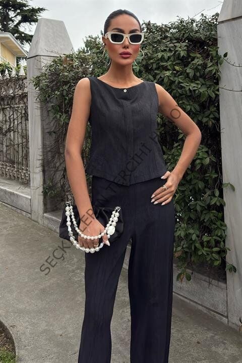 Sıfır Kollu Bluz Batik Desenli Pantolon İkili Takım 10181-08