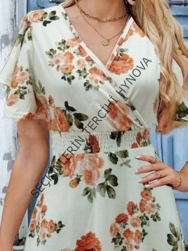 Kadın Kısa Kollu Kruvaze Yakalı Desenli Süprem Kısa Elbise