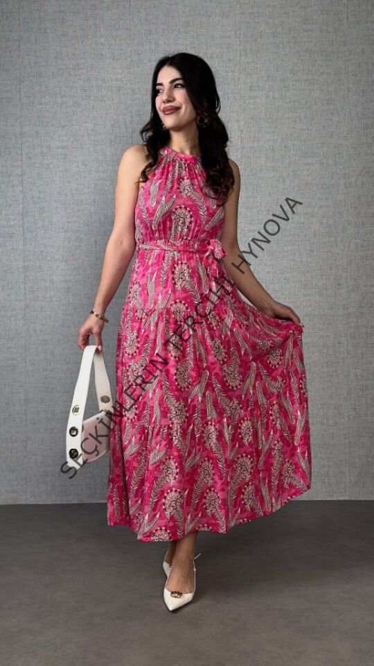 Kadın Omuzlardan Açık Boyundan Geçmeli Desenli Süprem Bluz