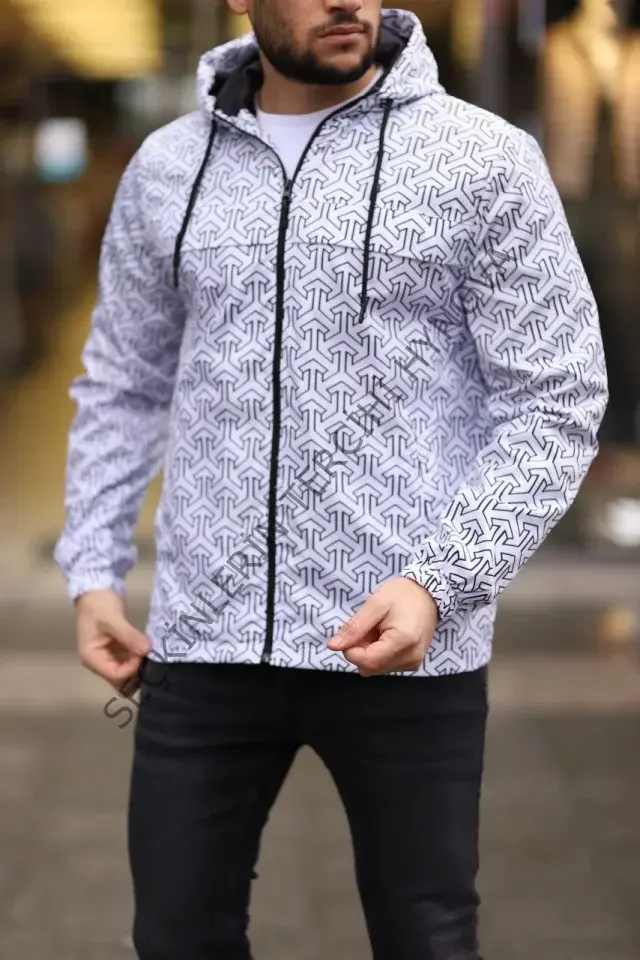 Unisex Kapüşonlu İçi Astarlı Yağmurluk - Beyaz