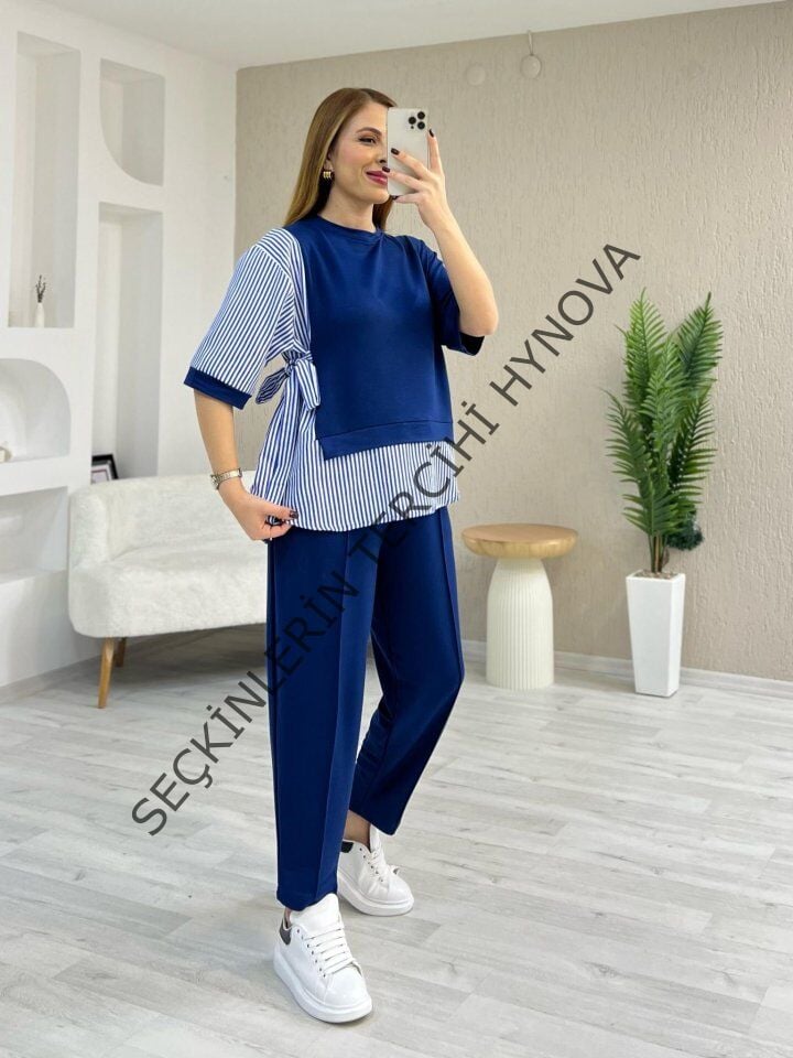 Kadın Kristal 2 Iplik Kumaş Yanları çizgili Takım