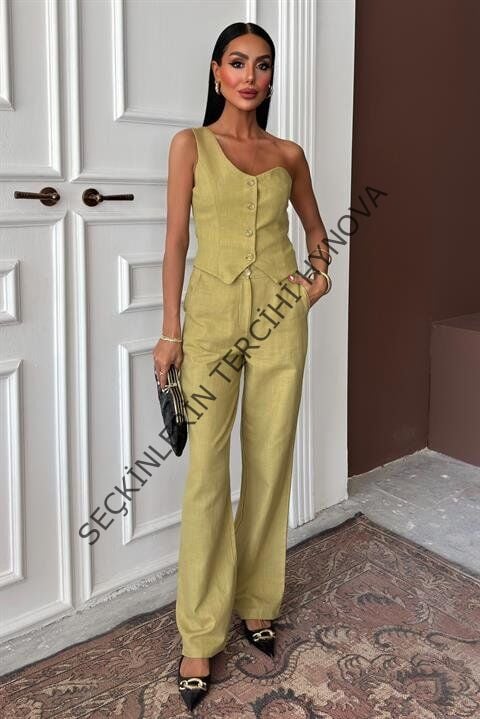 Tek Omuz Büstiyer Plazzo Pantolon Viscon Takım 10159