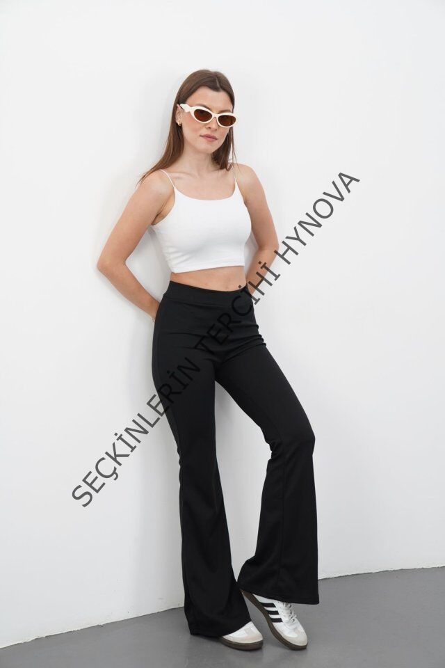 Kadın Yüksek Bel Krep Kumaş Bol Paça Pantolon