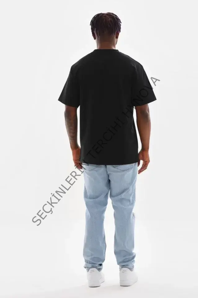 Unisex Baskılı Oversize T-Shirt - Siyah