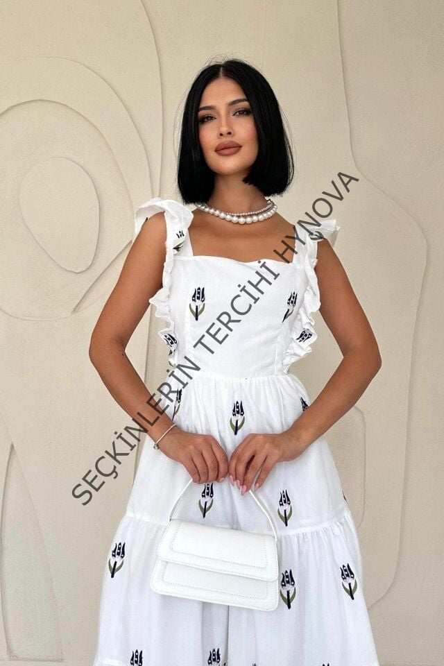 Lacivert Sıfır Kol Fırfırlı Elbise