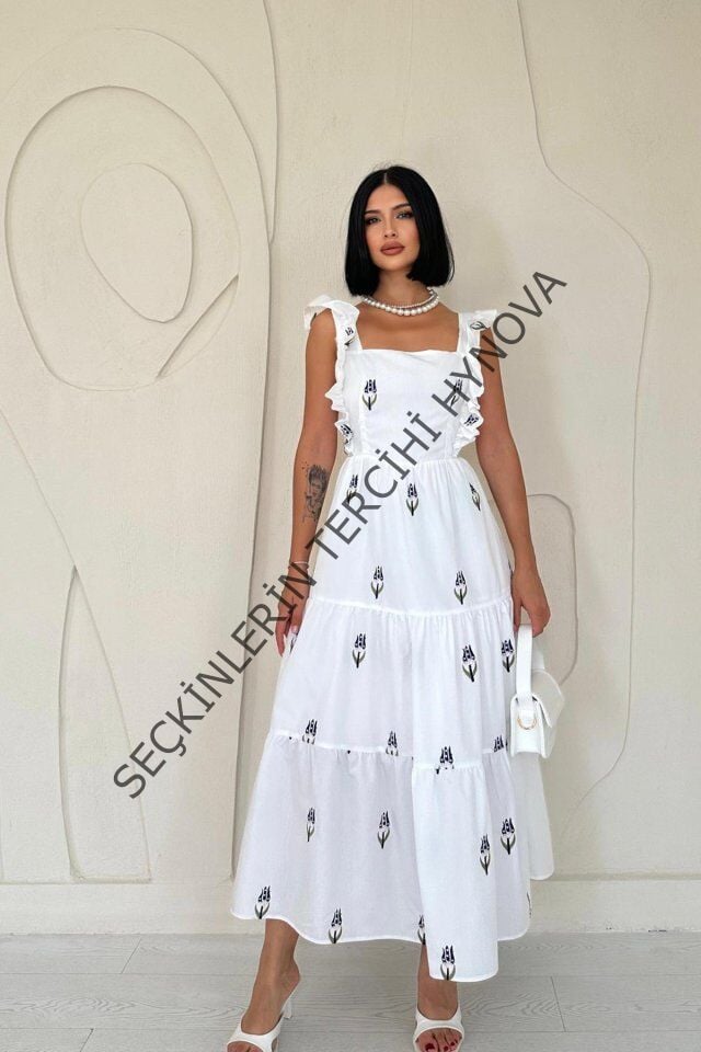 Lacivert Sıfır Kol Fırfırlı Elbise