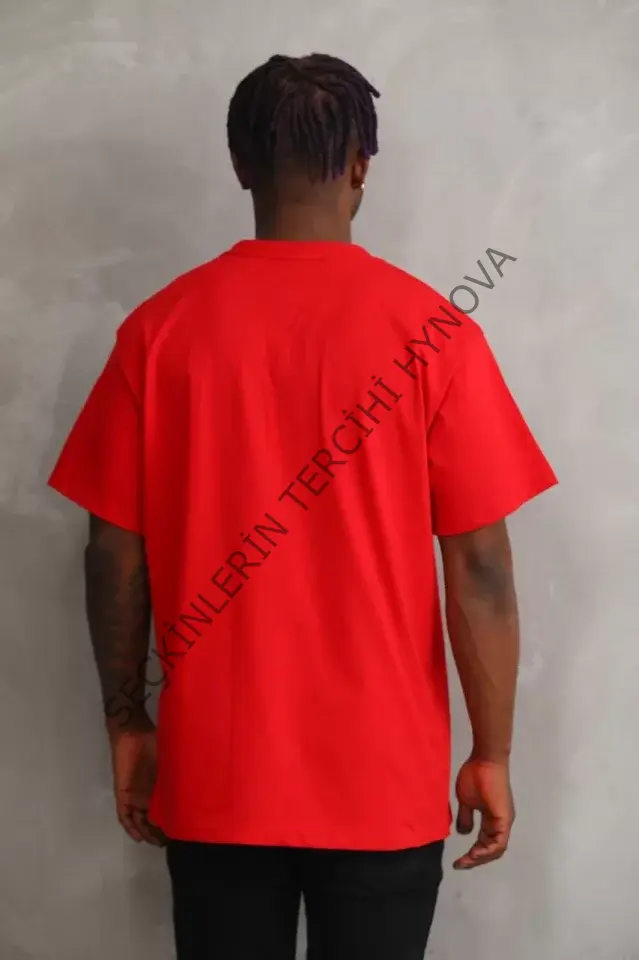 Unisex Baskılı Oversize T-Shirt - Kırmızı