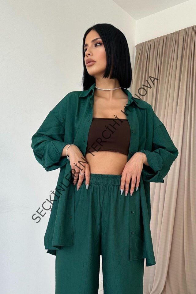 Zümrüt Alice Gömlek Ve Bol Kesim Pantolon Takım
