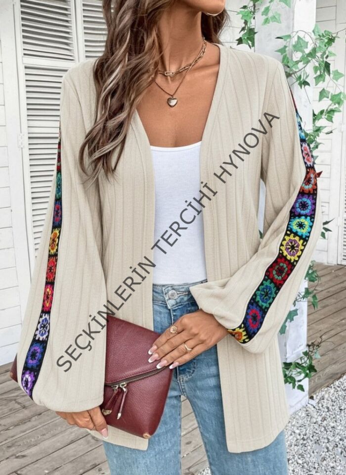 Kadın Uzun Kollu önü Açık şardonlu Kaşkorse Ceket