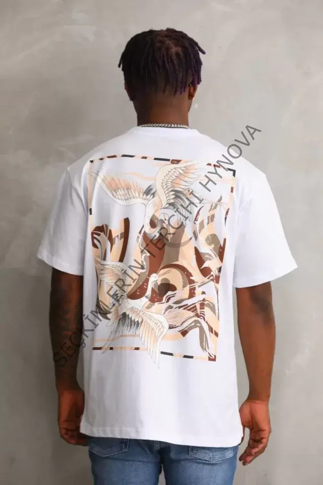 Unisex Baskılı Oversize T-Shirt - Beyaz