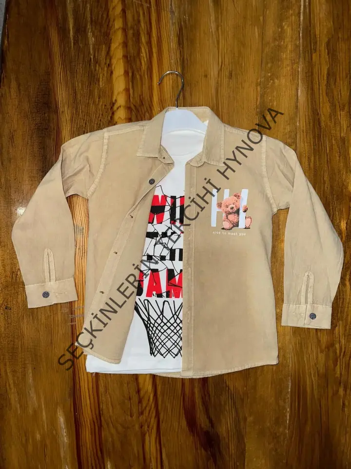 4-8 yaş tişört gömlek kombini vizon