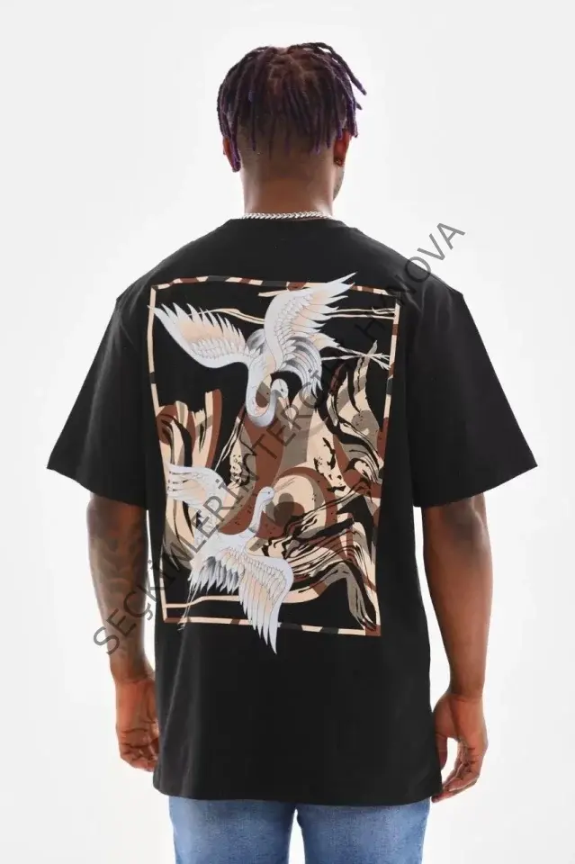 Unisex Baskılı Oversize T-Shirt - Siyah