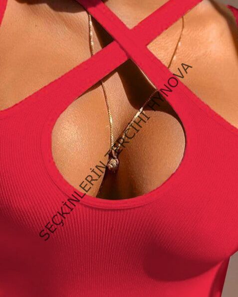 Kadın Kolsuz Boyundan çapraz Geçirmeli Göğüs Damla Detay Kaşkorse Bluz