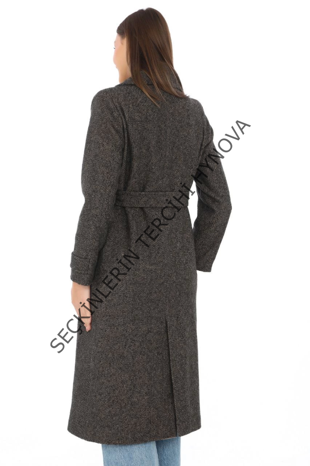 Balık Sırtı Kaşmir Uzun Kaşe Kaban - Kahverengi