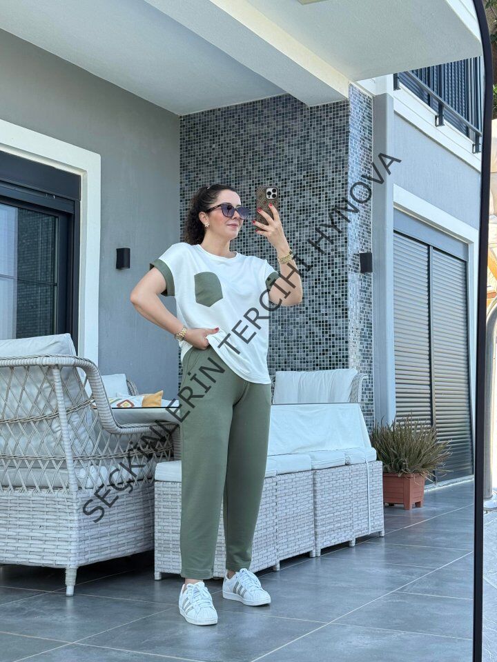 Kadın Kristal Kumaş Garnili Cep Detaylı Ikili Takım