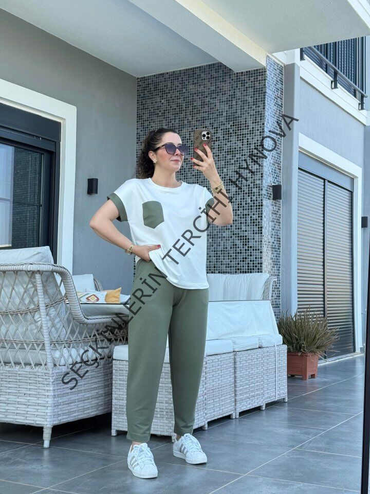 Kadın Kristal Kumaş Garnili Cep Detaylı Ikili Takım