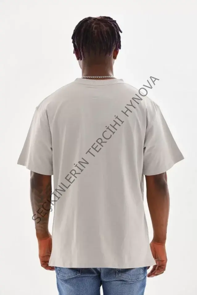 Unisex Baskılı Oversize T-Shirt - Gri