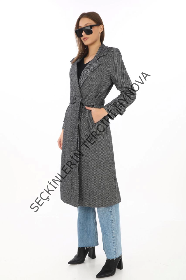 Astarlı Balık Sırtı Kaşmir Kaşe Kaban - Füme