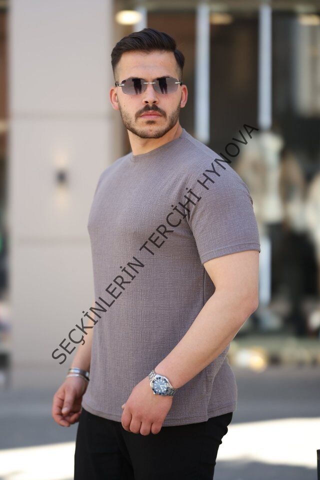 Erkek Ağaç Kabuğu Desenli Kısa Kollu T-shirt