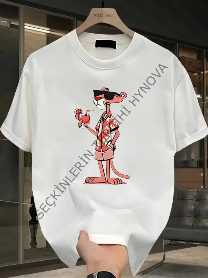 Baskılı Oversize Bisiklet Yaka T-shirt - Beyaz