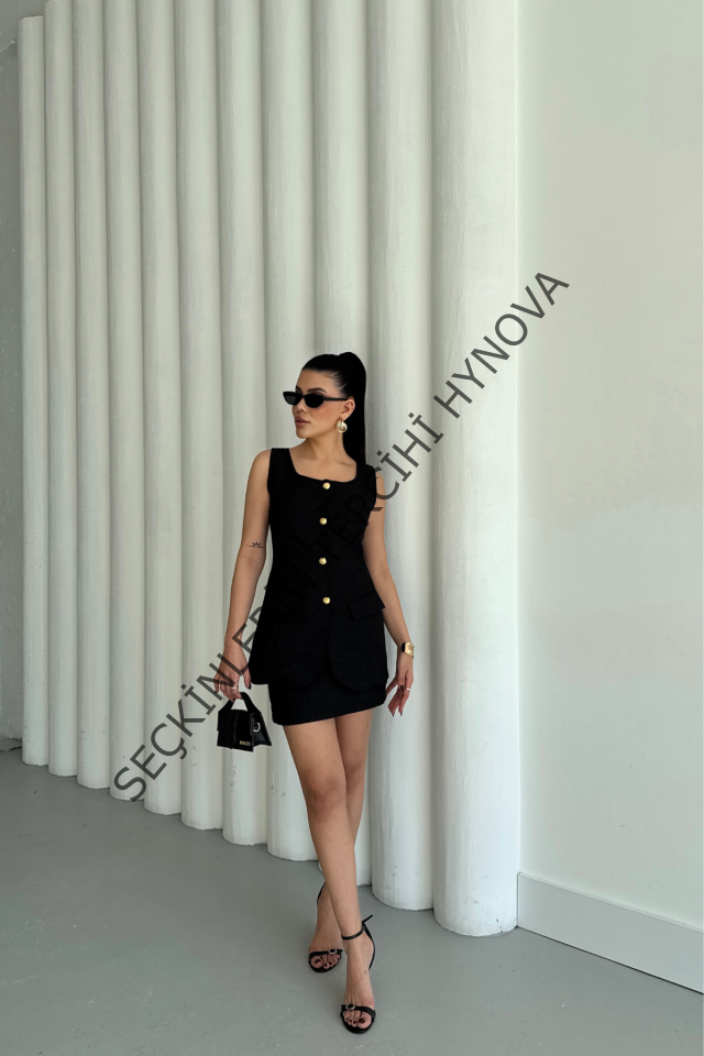 JAKAR KETEN YELEK - KISA ETEK TAKIM - Siyah