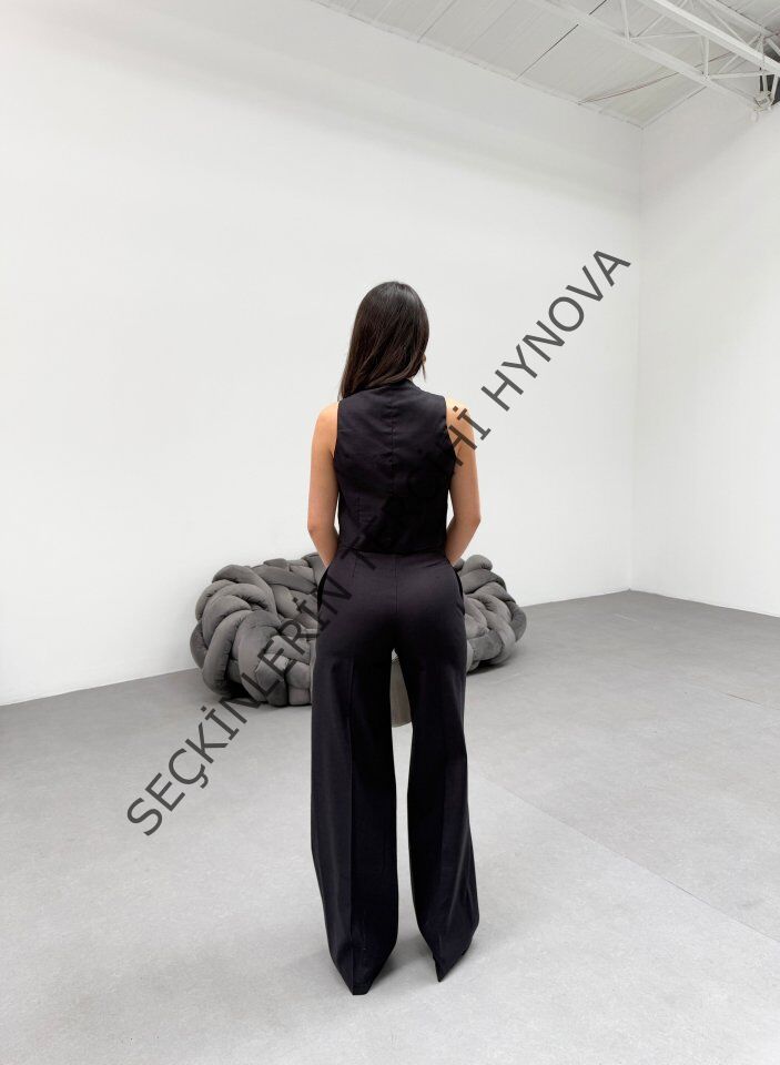 Toskana Keten Kruvaze Yaka Tek Düğmeli̇ Yelek Pantolon Takim