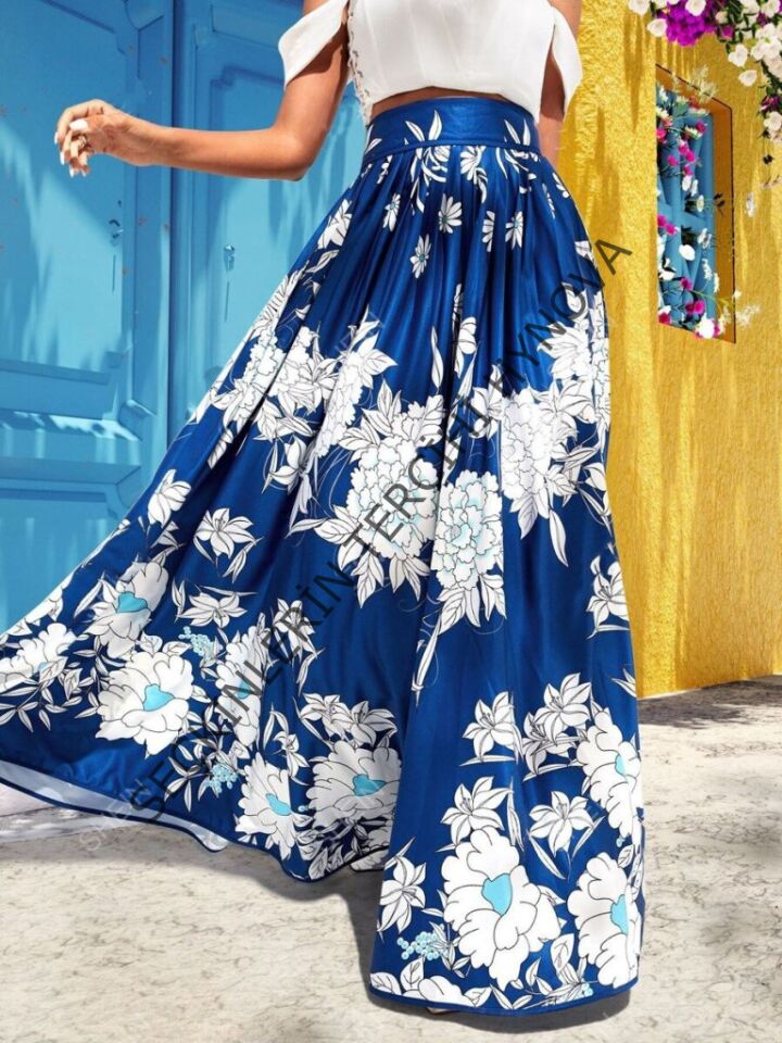 Kadın çiçek Baskılı Maxi Boy Süprem Etek
