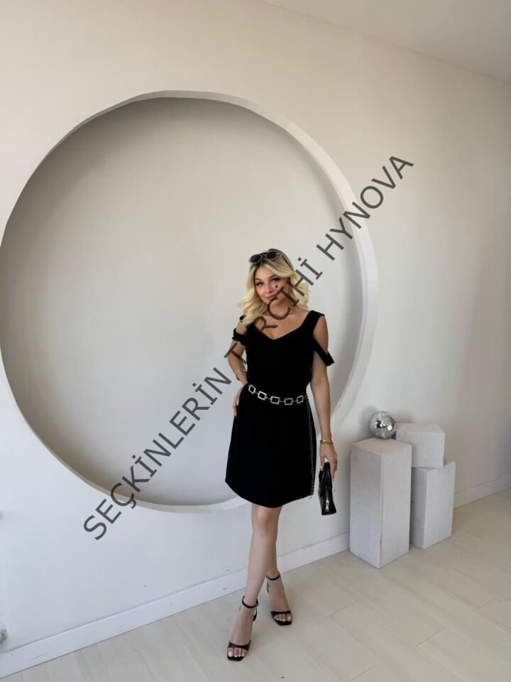 Kadın Askılı Soğuk Omuz Detaylı Modal Elbise