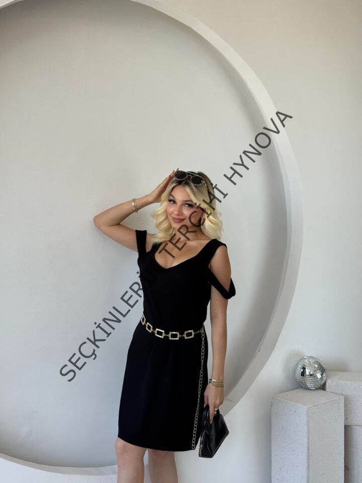 Kadın Askılı Soğuk Omuz Detaylı Modal Elbise