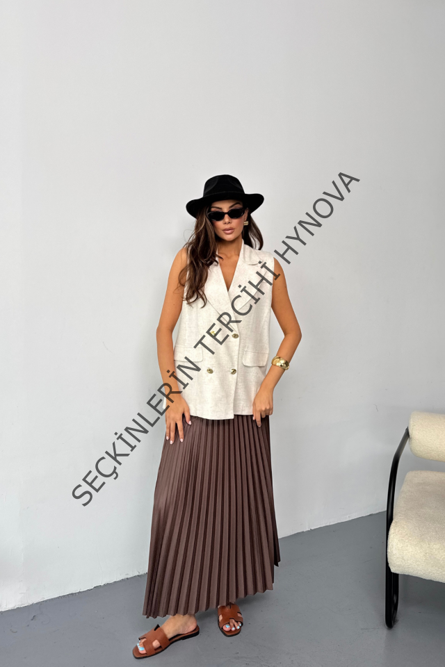 GOLD DÜĞMELİ KETEN YELEK - Ham