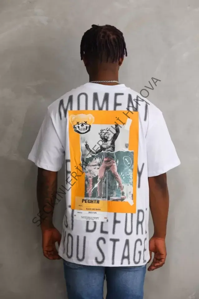 Unisex Baskılı Oversize T-Shirt - Beyaz