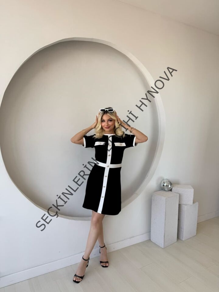 Kadın Kısa Kollu Bisiklet Yaka önden Düğmeli Modal Elbise