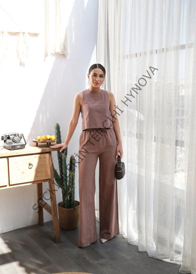 Keten Bluz Ve Pantolon İki̇li̇ Takim